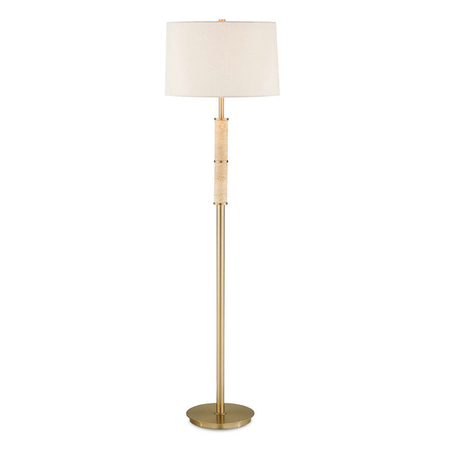 Verlaine Travertine Floor Lamp Brass,Gold - Beige by Uttermost - View 1