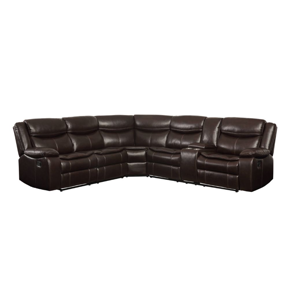 Acme - Tavin Motion Sectional Sofa 52545 Espresso Leather-Aire Match