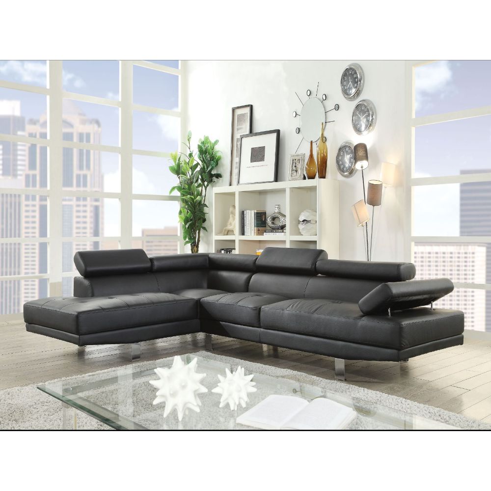 Acme - Connor Sectional Sofa 52650 Black Synthetic Leather