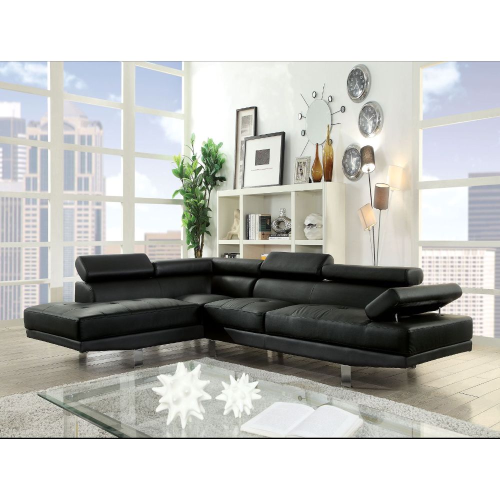 Acme - Connor Sectional Sofa 52650 Black Synthetic Leather