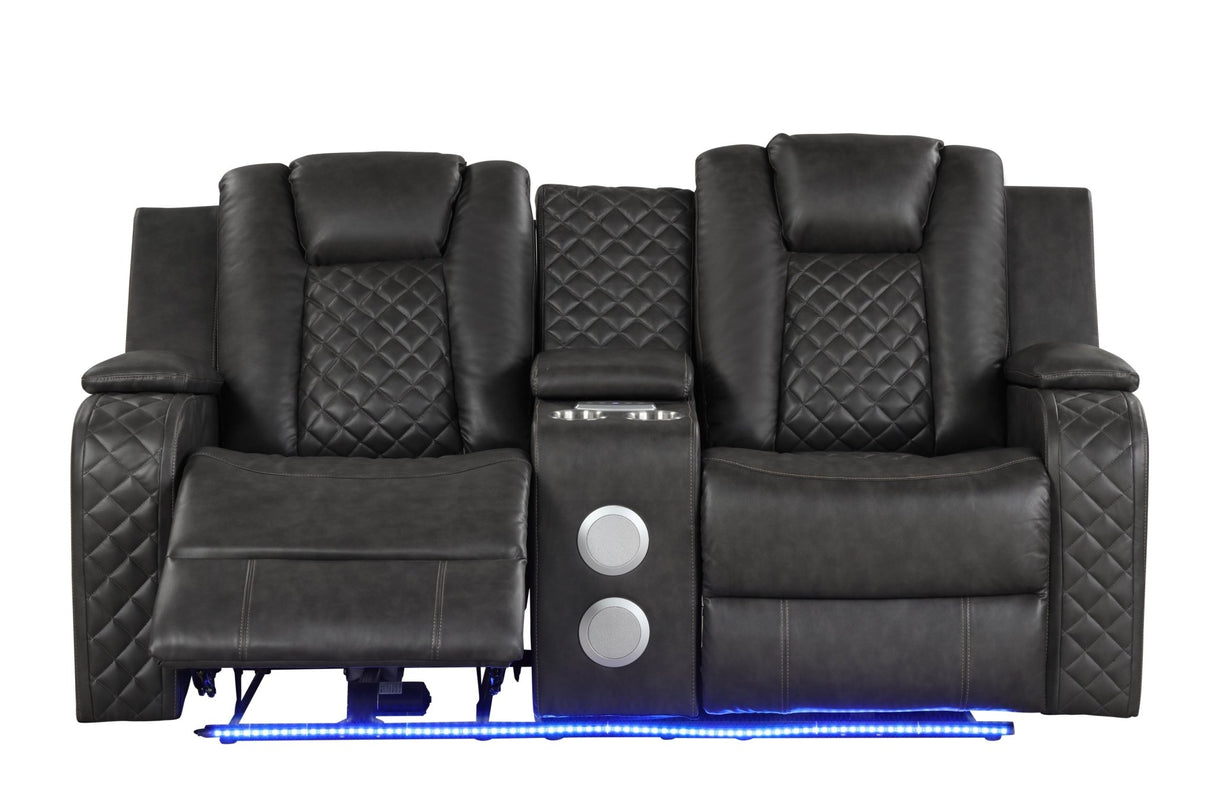 Benz LED & Power Reclining Loveseat Made With Faux Leather in Black - 659436023932 - Home Elegance USA - 3