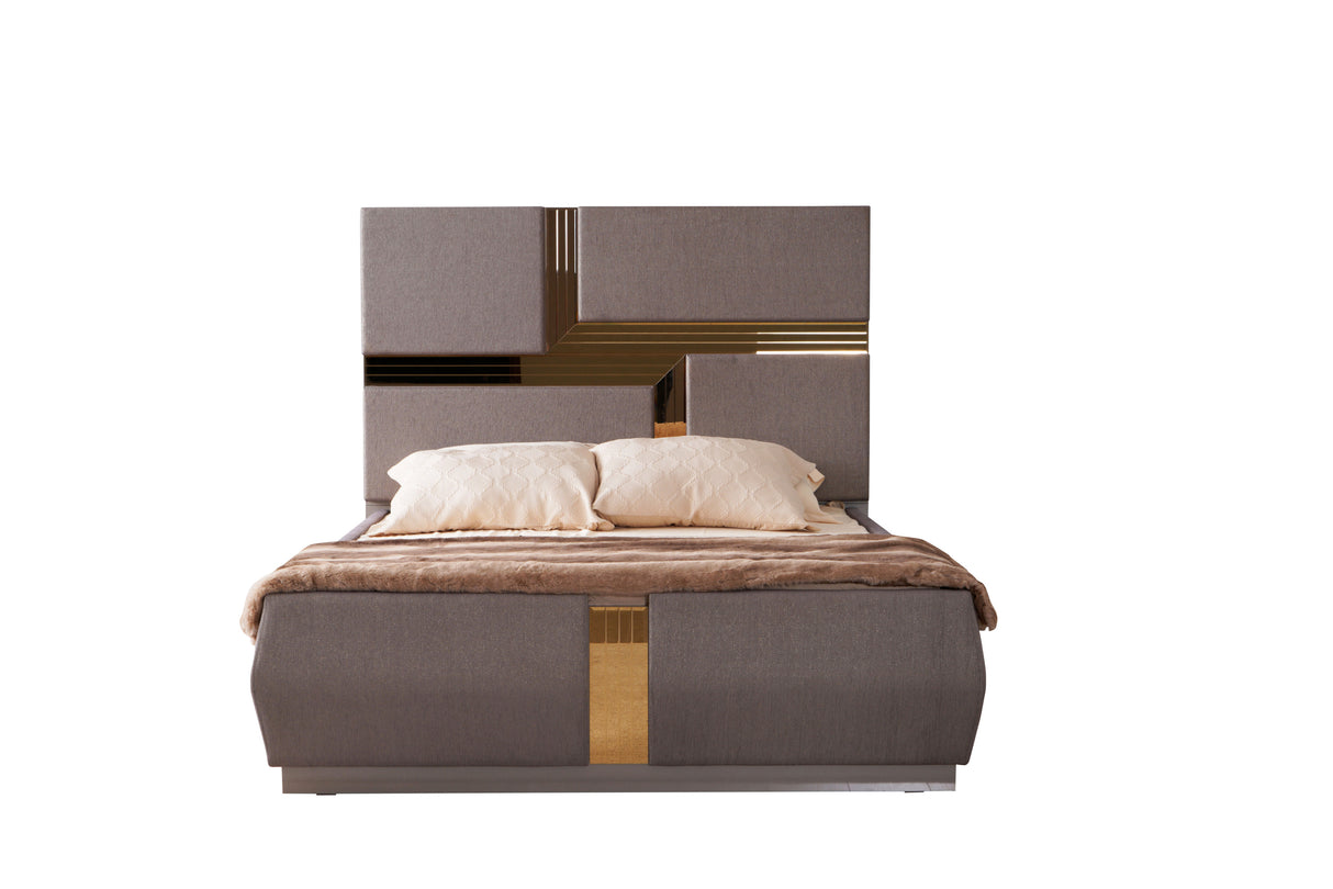 Lorenzo Gold Detailed Tufted Upholstery Queen Bed made with Wood and Gold accents in Gray(NJ Warehouse Inventory)