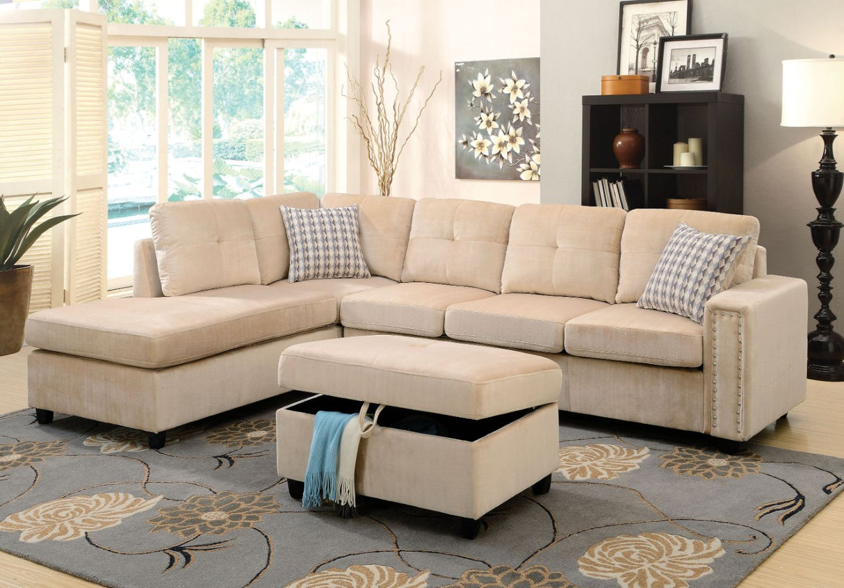 Belville Reversible Sectional Sofa W/2 Pillows 52705 Beige Velvet | Acme - 52705 - Home Elegance USA - 1