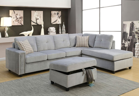 Belville Reversible Sectional Sofa W/2 Pillows 52710 Gray Velvet | Acme - 52710 - Home Elegance USA - 1