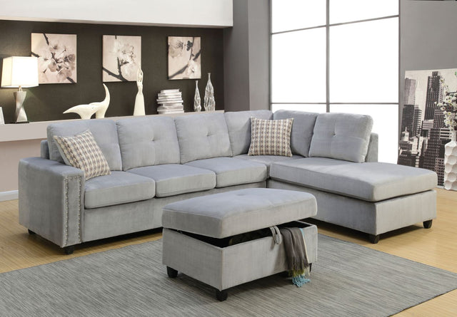 Belville Reversible Sectional Sofa W/2 Pillows 52710 Gray Velvet | Acme | Home Elegance USA