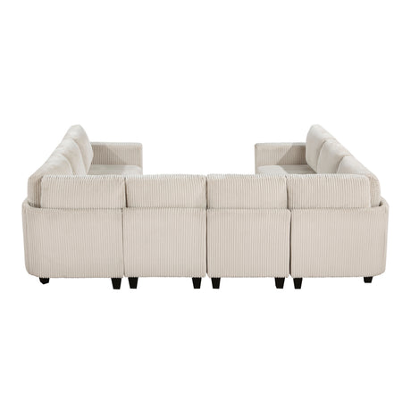 8-Piece Modular Sectional with Storage Seats, Side Pockets, Charging Ports Beige Corduroy Fabric Modern Living Room Sectional Couch Solid Wood Furniture - sold by Home Elegance USA
