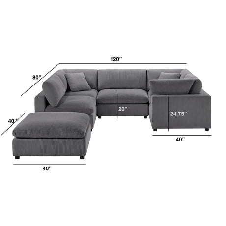 Chelsea Modular 6-Piece Sectional in Charcoal with Plush Polyester Upholstery - sold by Home Elegance USA