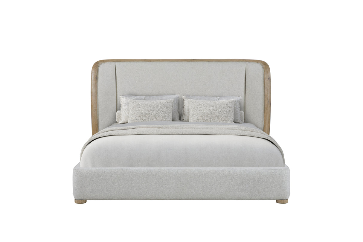 Queen Upholstered Bed with English Knotty Pine Style Finish