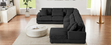 Modern Oversized U-shaped Sectional Sofa with Chaise Lounge Upholstered in Soft Black Corduroy - sold by Home Elegance USA