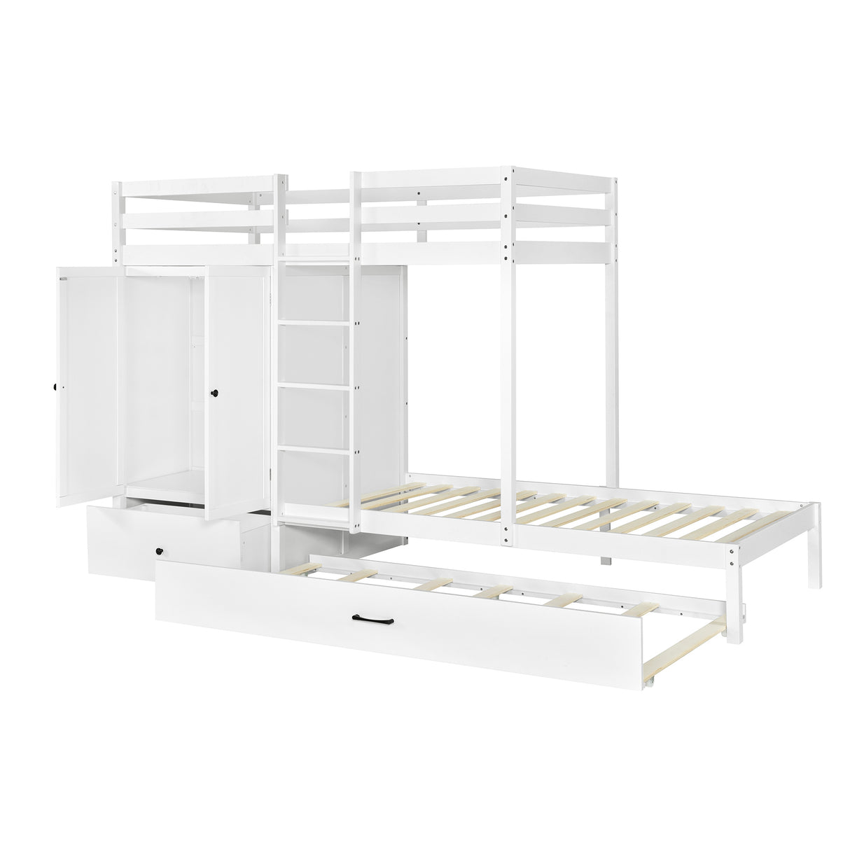 Twin-over-twin Bunk Bed with Wardrobe, Drawers and Shelves, White - Home Elegance USA