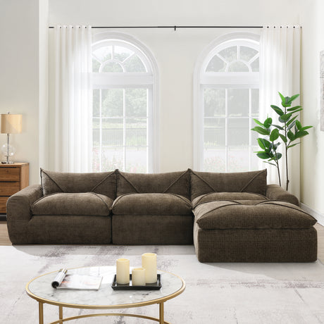 116'' Fully Compressed Sofa with High Density Foam, Integrated Backrest&Seat Cushion, Decorative Edging, Legless Design without Frame, No Assembly Required, Free Combination, Particle Chenille - sold by Home Elegance USA