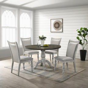 Iris 5-Piece Dining Set, Round Pedestal Table with 4 Chairs, Weathered White and Gray - sold by Home Elegance USA