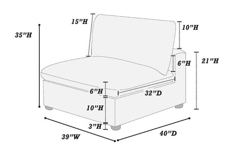 Dark Gray Color 6pc Modular Sectional Set Corduroy Upholstery Couch 3x Corner wedge 2x Armless Chairs 1x Ottoman Living Room Furniture - sold by Home Elegance USA