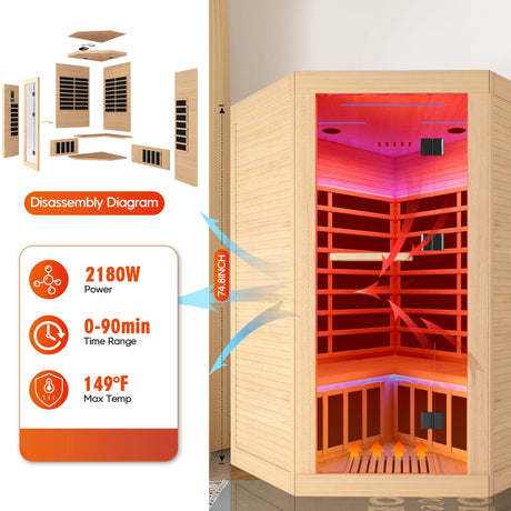 Canadian Hemlock Pentagonal Double Infrared Sauna – Two-Person Corner Design - sold by Home Elegance USA