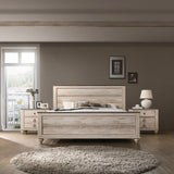 Imerland Contemporary White Wash Finish 3-Piece Bedroom Set-Queen Bed and Two Nightstands