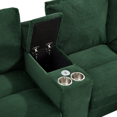 Modern Green U-shaped Sectional Sofa with Corduroy Upholstery, Hidden Storage Ottomans, USB Ports, and Cup Holders, 116.9' - sold by Home Elegance USA