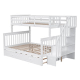 Twin-Over-Full Bunk Bed with Twin size Trundle, Storage and Guard Rail for Bedroom, Dorm, for Adults, White(OLD SKU :LT000119AAK) - Home Elegance USA