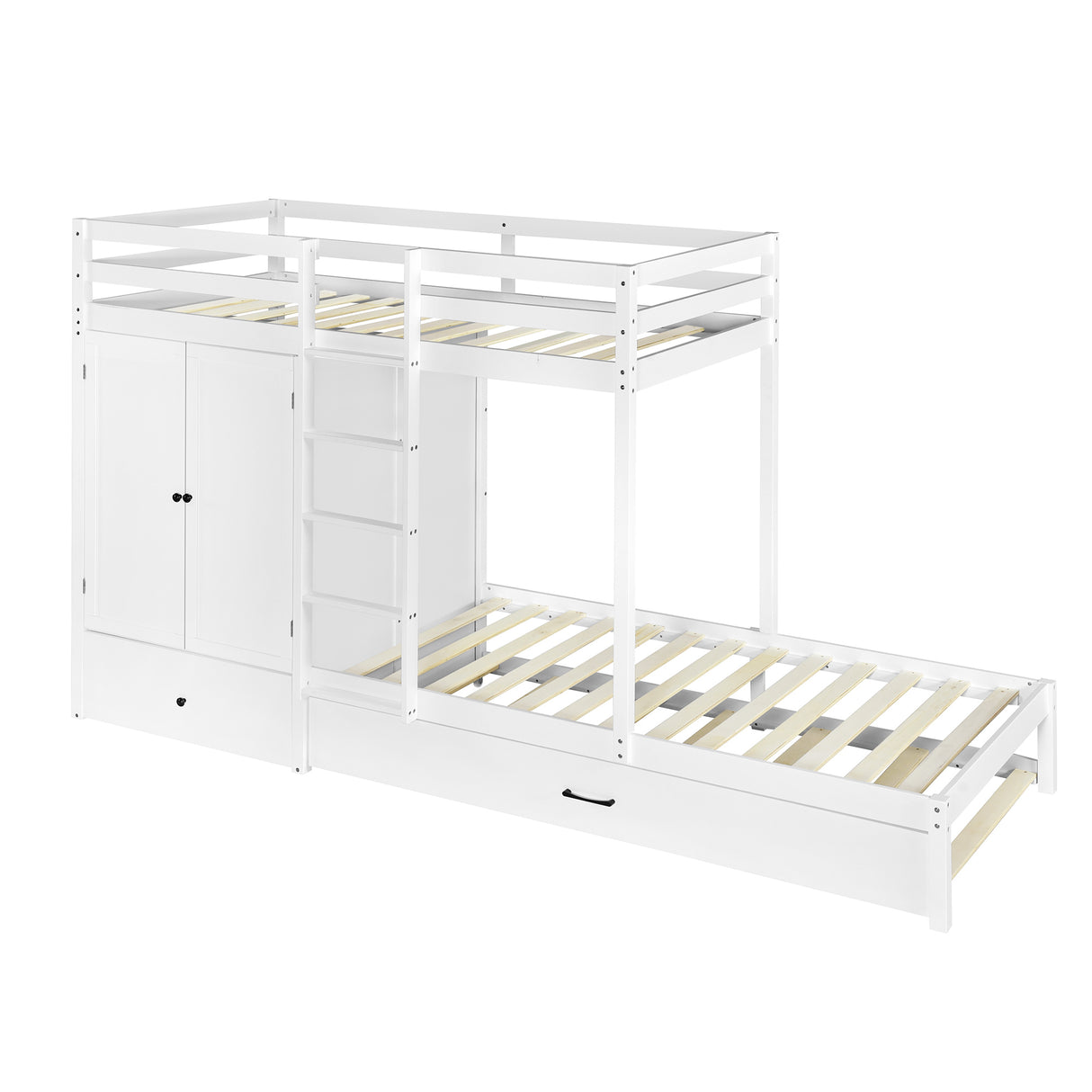 Twin-over-twin Bunk Bed with Wardrobe, Drawers and Shelves, White - Home Elegance USA