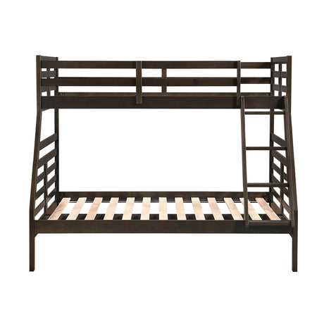 Twin over Full Bunk Bed 1pc Classic Dark Brown Finish Youth Bedroom Furniture Durable Wood - sold by Home Elegance USA