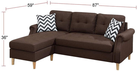 Living Room Corner Sectional Dark Coffee Polyfiber Chaise sofa Reversible Sectional - sold by Home Elegance USA