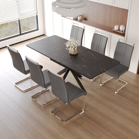 62.4' extendable 78.15' dining Table Set for 6-8 Person for Dining Room,C-shaped Tube Soft padded armless dining chair and Very large Dining Room Table Kitchen Table Chair Set with metal Legs - sold by Home Elegance USA