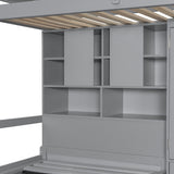 Twin Bunk Bed with Drawers, Wardrobe, Storage Shelves and Hydraulic Bed,Gray - sold by Home Elegance USA