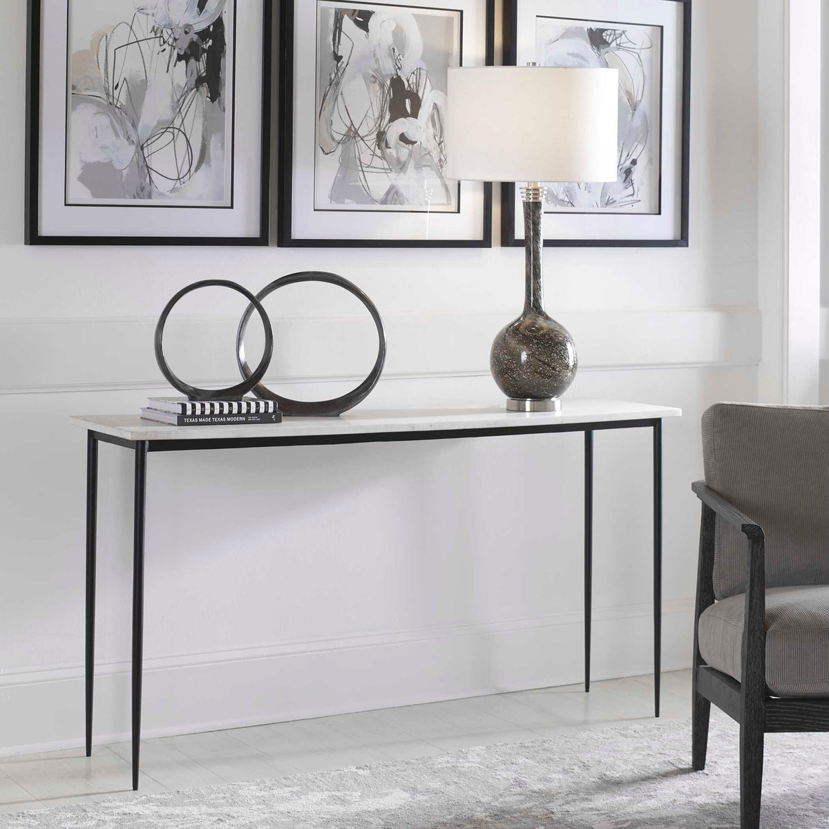 Nightfall Marble Console Table - White / Black by Uttermost - View 3