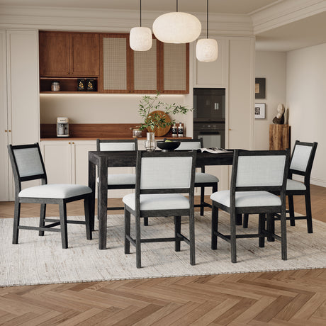 TREXM 7-Piece Retro Dining Table Set for 6, 1 Rectangular Wood Dining Table Set for 6 with Upholstered Chairs for Dining Room and Kitchen (Espresso) - sold by Home Elegance USA