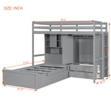 Twin Bunk Bed with Drawers, Wardrobe, Storage Shelves and Hydraulic Bed,Gray - sold by Home Elegance USA