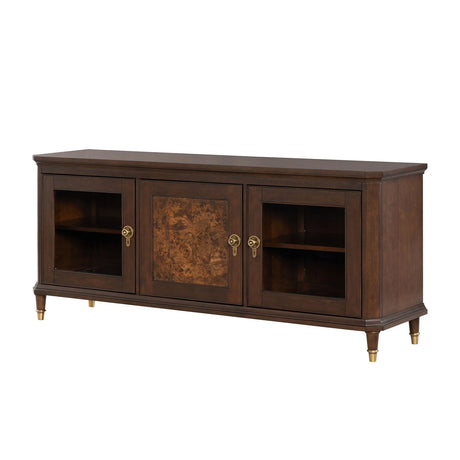 Modern Style TV Stand 3 Drawers Gold Round Knobs And Legs Felt Line Drawers Dark Cherry Finish - sold by Home Elegance USA