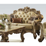 Acme - Vendome Loveseat W/3 Pillows 53001 Bone Synthetic Leather & Gold Patina Finish