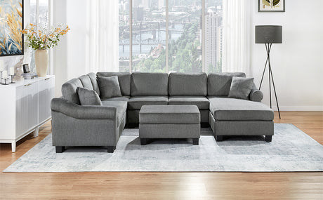 U-shaped Sectional Sofa Chenille Upholstered with Movable Storage Ottoman, Dark Gray, 111.8' - sold by Home Elegance USA