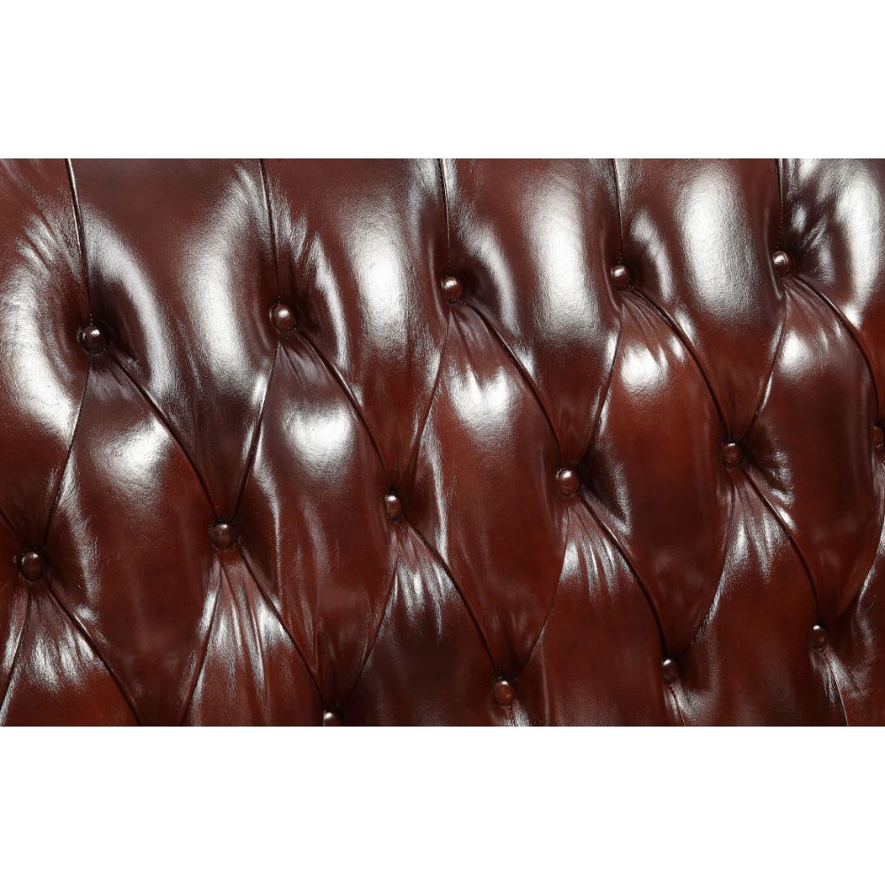 Acme - Eustoma Sofa 53065 Cherry Top Grain Leather Match & Walnut Finish