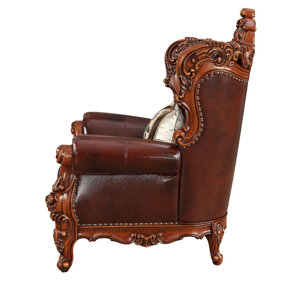Acme - Eustoma Chair 53067 Cherry Top Grain Leather Match & Walnut Finish