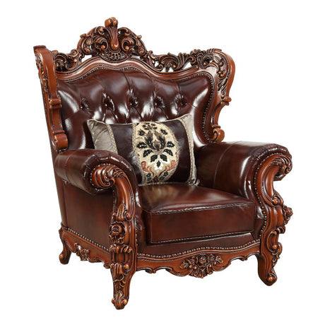 Acme - Eustoma Chair 53067 Cherry Top Grain Leather Match & Walnut Finish