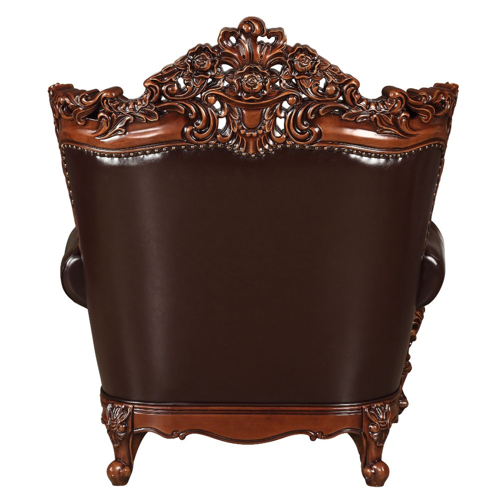 Acme - Forsythia Chair 53072 Espresso Top Grain Leather Match & Walnut Finish