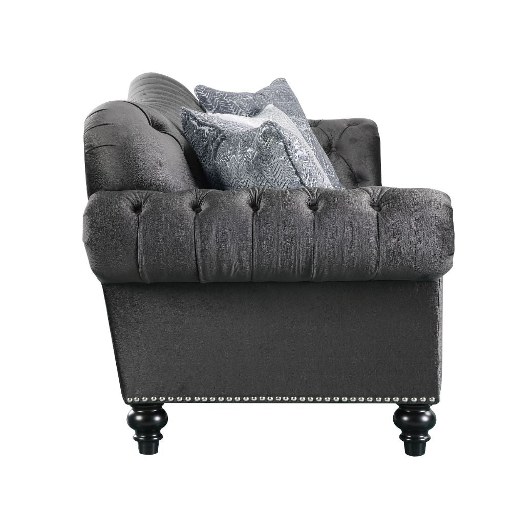 Acme - Gaura Sofa W/4 Pillows 53090 Dark Gray Velvet