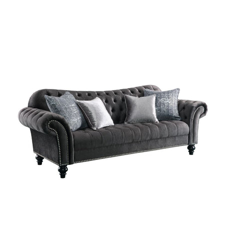 Acme - Gaura Sofa W/4 Pillows 53090 Dark Gray Velvet