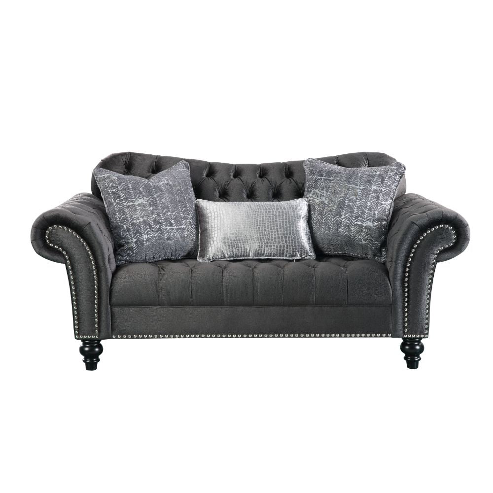 Acme - Gaura Loveseat W/3 Pillows 53091 Dark Gray Velvet