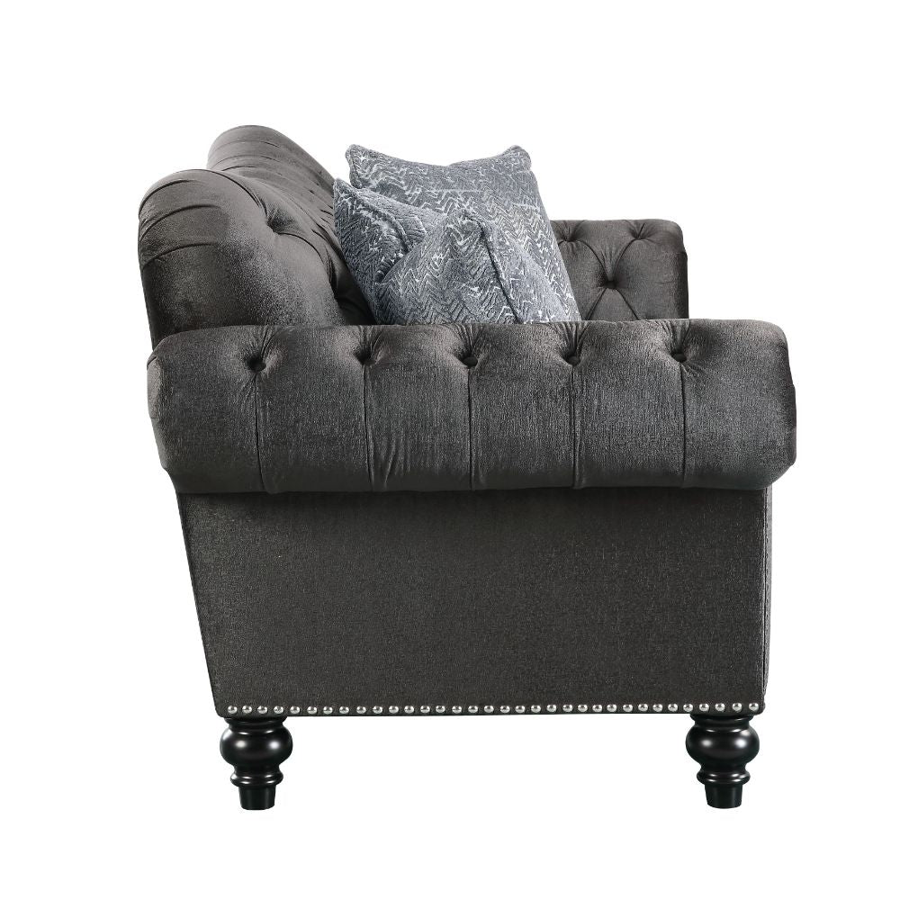 Acme - Gaura Loveseat W/3 Pillows 53091 Dark Gray Velvet