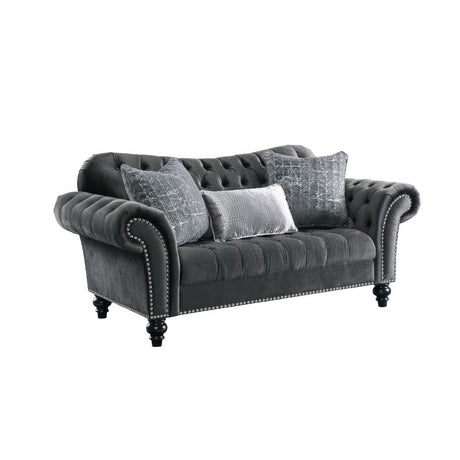 Acme - Gaura Loveseat W/3 Pillows 53091 Dark Gray Velvet