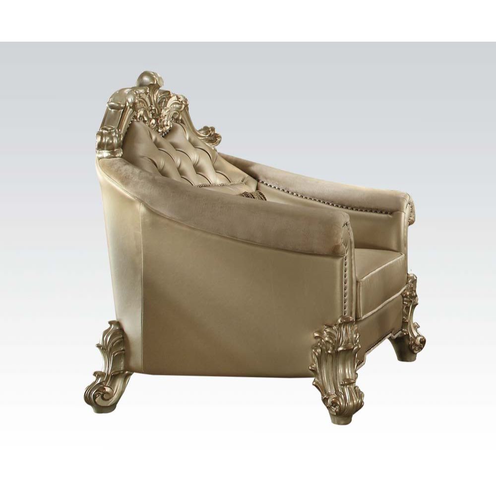Acme - Vendome II Chair W/Pillow 53122 Bone Synthetic Leather & Gold Patina Finish