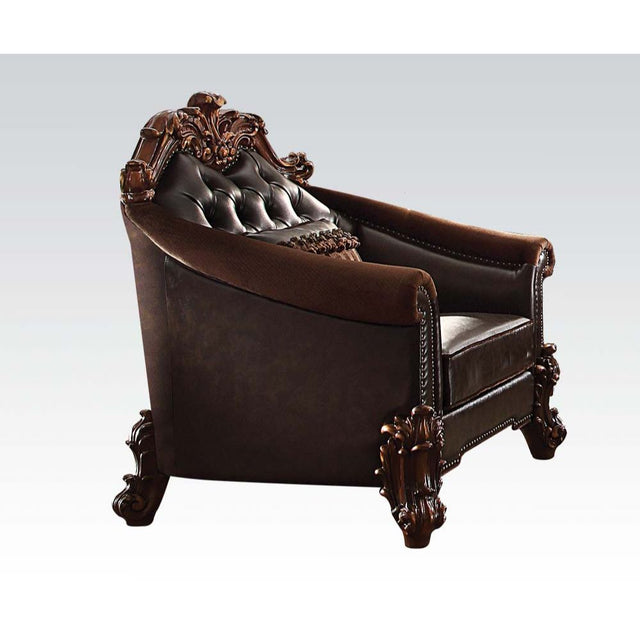 Acme - Vendome II Chair W/Pillow 53132 Two Tone Dark Brown Synthetic Leather & Cherry Finish