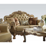 Acme - Dresden Loveseat W/3 Pillows 53161 Bone Synthetic Leather & Gold Patina Finish