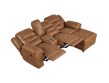 Contemporary Saddle Brown Leatherette 2pc Sectional Sofa Set Console Cup Holder Chaise Storage Recliners Adjustable Back Rest Living Room - sold by Home Elegance USA