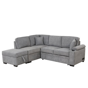 Modern Sleeper Sofa Bed with Storage Ottoman, Gray Linen, 84.75' L Shape Couch for Living Room or Apartment - sold by Home Elegance USA