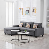 Nolan Gray Linen Fabric 3Pc Reversible Sectional Sofa Chaise with Pillows and Interchangeable Legs - Home Elegance USA