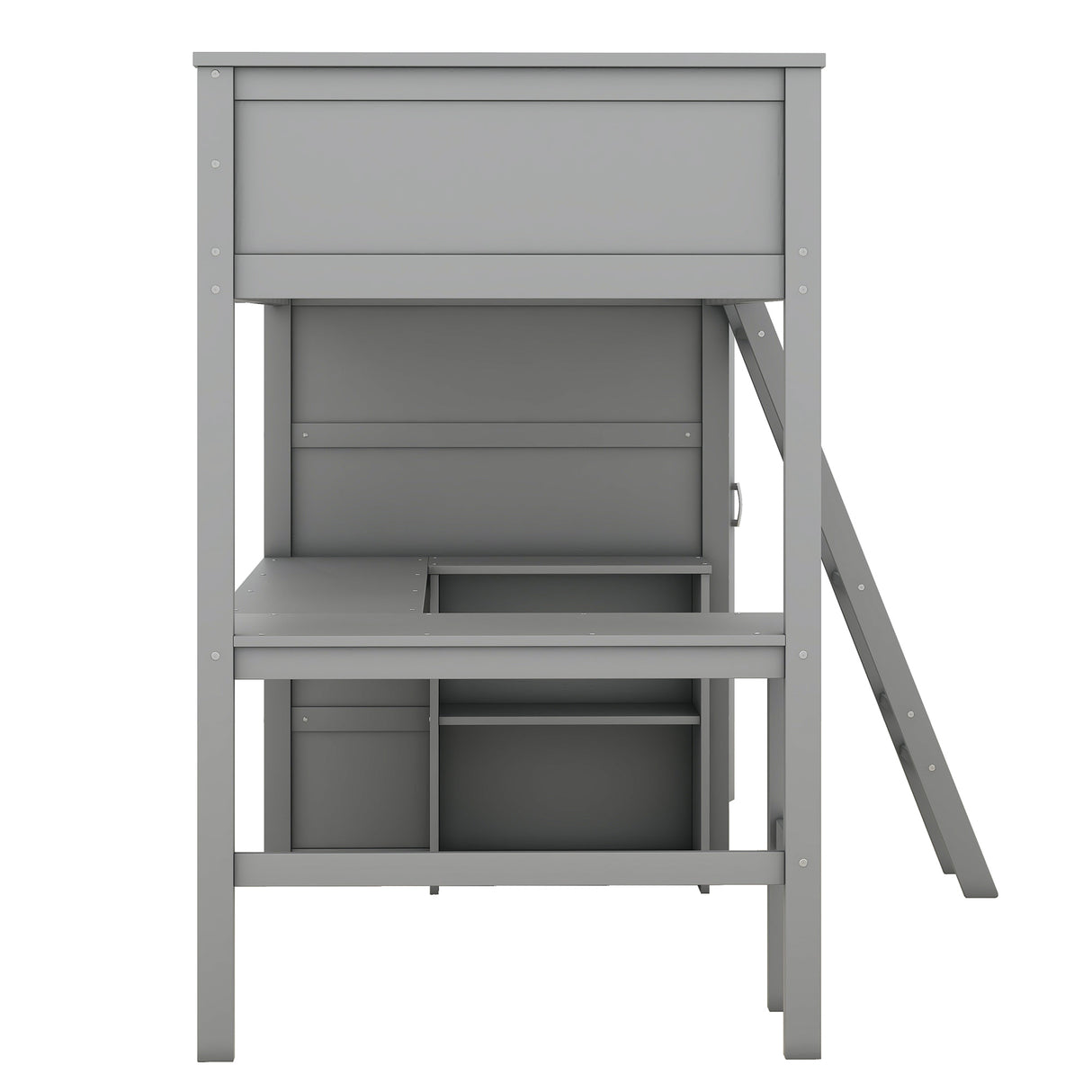 Twin size Loft Bed with Desk, Shelves and Wardrobe-Gray - Home Elegance USA