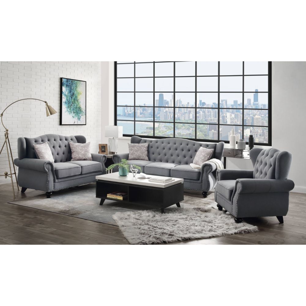 Acme - Hannes Sofa W/2 Pillows 53280 Gray Fabric