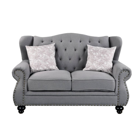 Acme - Hannes Loveseat W/2 Pillows 53281 Gray Fabric